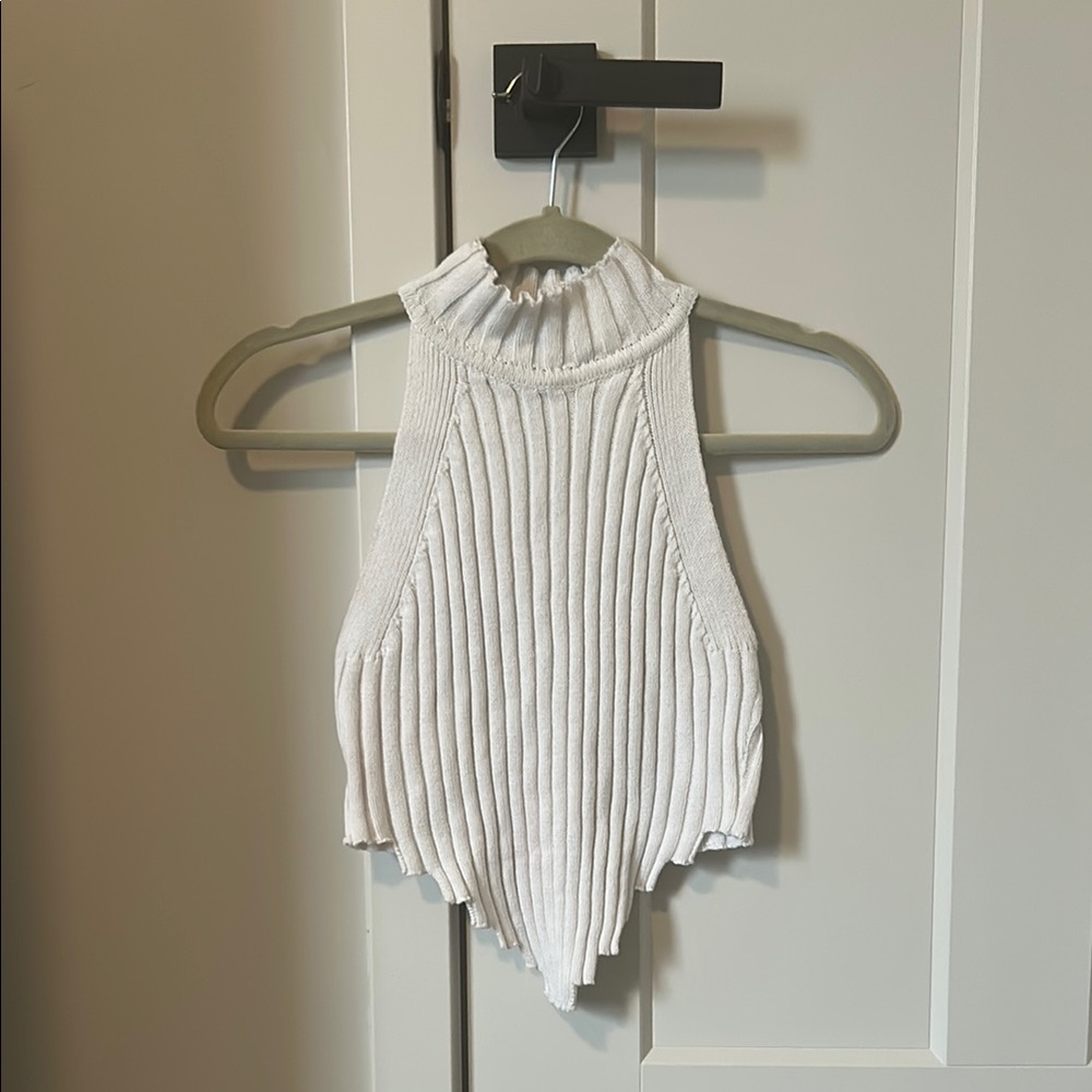 White Ribbed Sleeveless Top